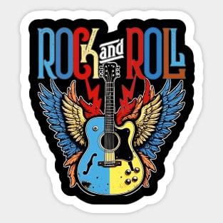 Vintage Retro Distressed 80s Rock & Roll Music Guitar Wings Sticker